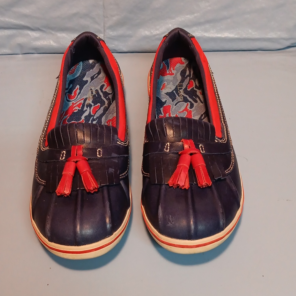 L.L Bean Bar Harbor Slip On Moccasins Blue Red 290695 Size 7 1/2M